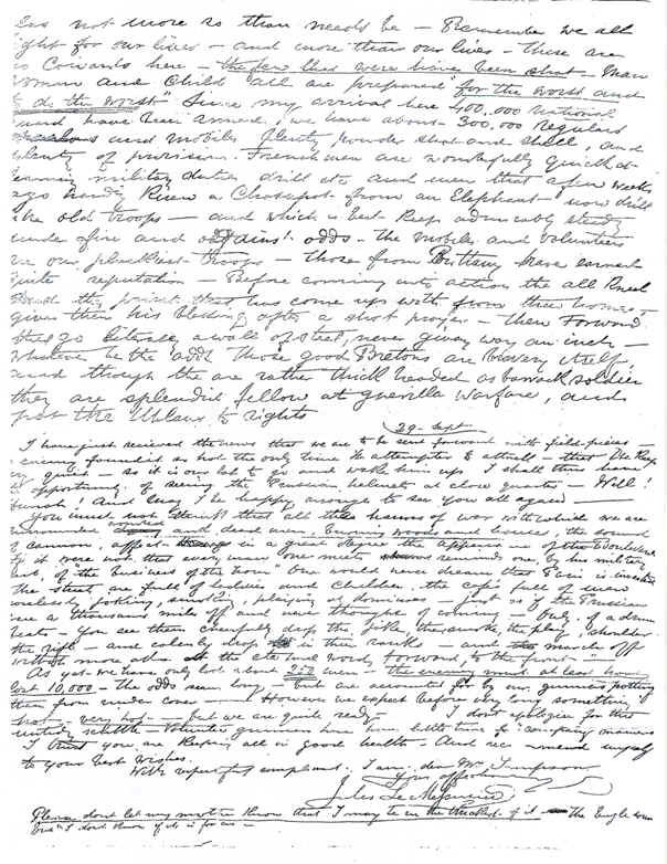 Lettre de M. Mefsurier � Mme Simpson - 28 septembre 1870